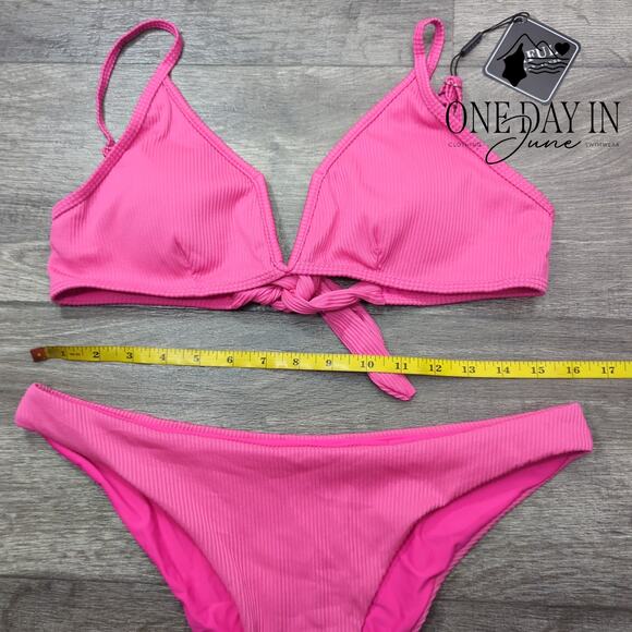 Zaful V Wire Textured Tie Back Bikini Swimsuit Size L - Picture 3 of 5